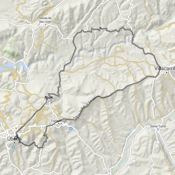 Miniatuurkaart van de fietsinspiratie "Rondrit langs Úbeda: Van San Francisco uitzichtpunt tot het Paleis van de Marqueses de Bussianos" in Andalucía, Spain. Gemaakt door de Tarmacs.app fietsrouteplanner