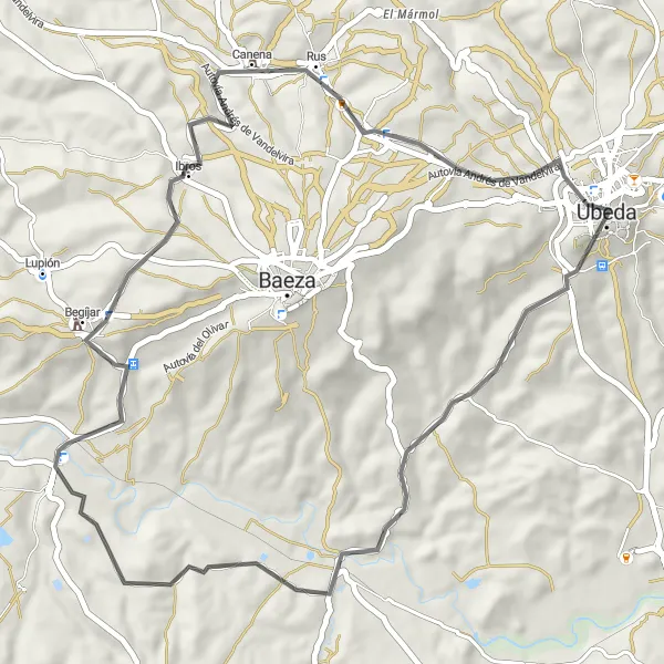 Karten-Miniaturansicht der Radinspiration "Kurze Entdeckungstour in Úbeda" in Andalucía, Spain. Erstellt vom Tarmacs.app-Routenplaner für Radtouren