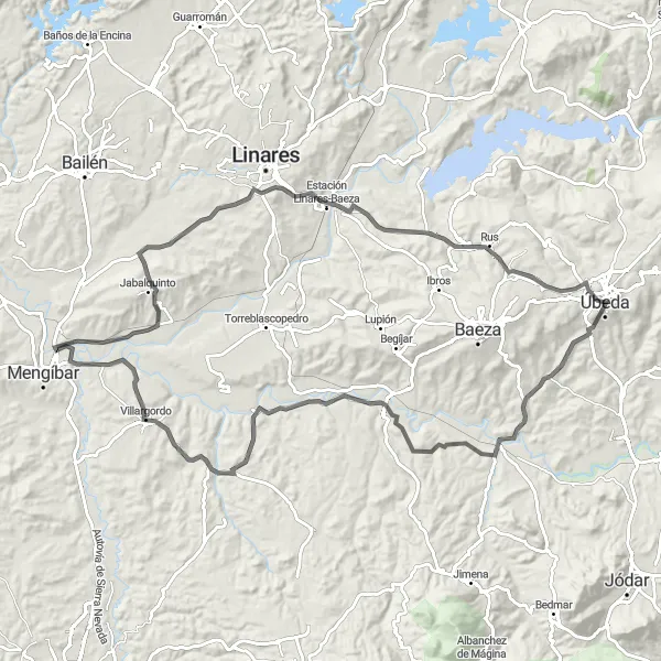 Miniatuurkaart van de fietsinspiratie "Koninklijke Route van Úbeda" in Andalucía, Spain. Gemaakt door de Tarmacs.app fietsrouteplanner