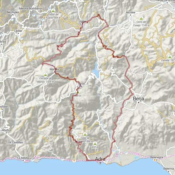 Miniature de la carte de l'inspiration cycliste "La Grande Aventure" dans la Andalucía, Spain. Générée par le planificateur d'itinéraire cycliste Tarmacs.app