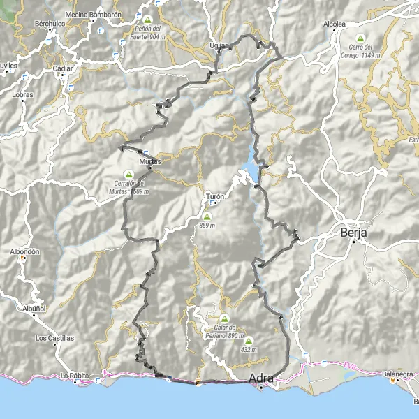 Miniature de la carte de l'inspiration cycliste "Les Montagnes de l'Alpujarra" dans la Andalucía, Spain. Générée par le planificateur d'itinéraire cycliste Tarmacs.app