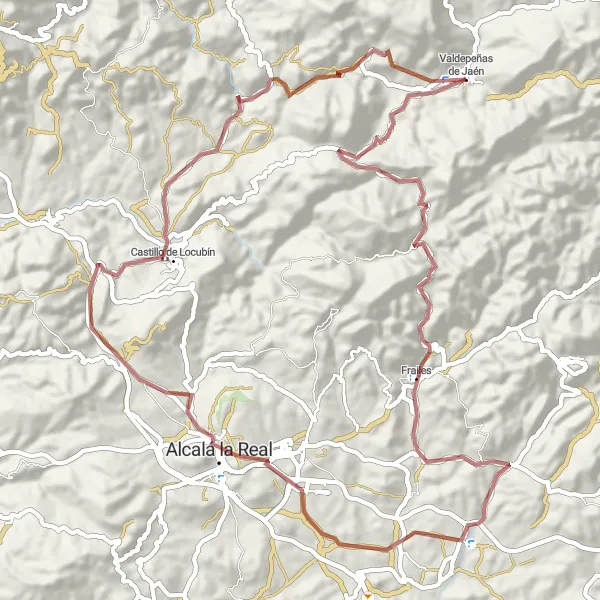 Map miniature of "Los Pueblos Blancos Gravel Route" cycling inspiration in Andalucía, Spain. Generated by Tarmacs.app cycling route planner