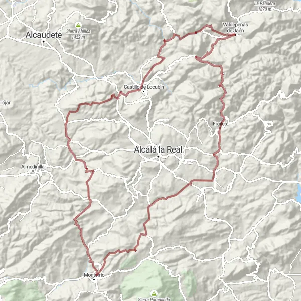 Miniatura della mappa di ispirazione al ciclismo "Gravel tra paesaggi oddei e punti panoramici" nella regione di Andalucía, Spain. Generata da Tarmacs.app, pianificatore di rotte ciclistiche