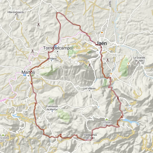Miniatura della mappa di ispirazione al ciclismo "Gravel di Valdepeñas de Jaén - Zumbel Grande loop" nella regione di Andalucía, Spain. Generata da Tarmacs.app, pianificatore di rotte ciclistiche