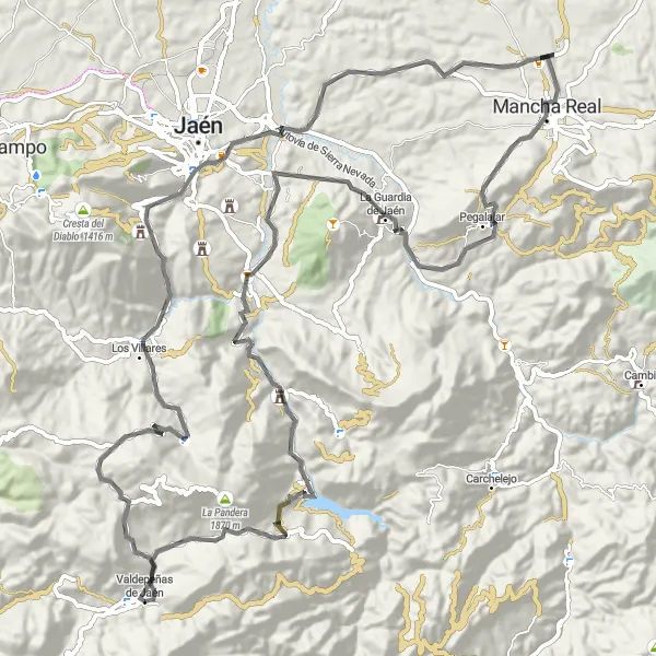 Miniatua del mapa de inspiración ciclista "Ruta de los Puentes y Miradores de Jaén" en Andalucía, Spain. Generado por Tarmacs.app planificador de rutas ciclistas