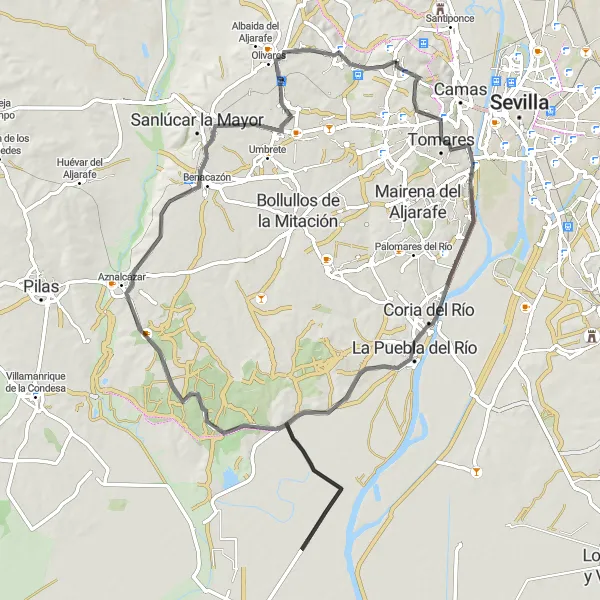 Map miniature of "Sevilla Discovery" cycling inspiration in Andalucía, Spain. Generated by Tarmacs.app cycling route planner