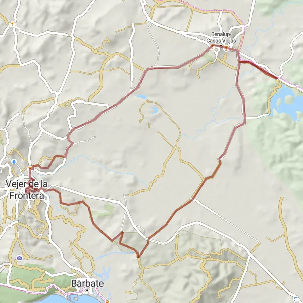 Miniatua del mapa de inspiración ciclista "Ruta de Grava Vejer de la Frontera - Mirador del Santo" en Andalucía, Spain. Generado por Tarmacs.app planificador de rutas ciclistas