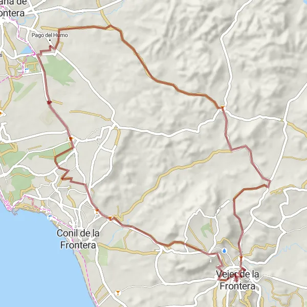 Miniatua del mapa de inspiración ciclista "Ruta de Grava Vejer de la Frontera - Mirador del Santo" en Andalucía, Spain. Generado por Tarmacs.app planificador de rutas ciclistas