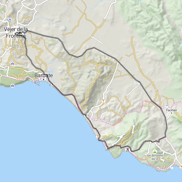 Miniatura mapy "Trasa przez Zahara de los Atunes" - trasy rowerowej w Andalucía, Spain. Wygenerowane przez planer tras rowerowych Tarmacs.app