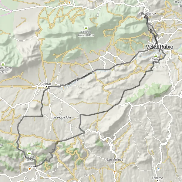 Miniatua del mapa de inspiración ciclista "Ruta de los Pueblos Antiguos" en Andalucía, Spain. Generado por Tarmacs.app planificador de rutas ciclistas