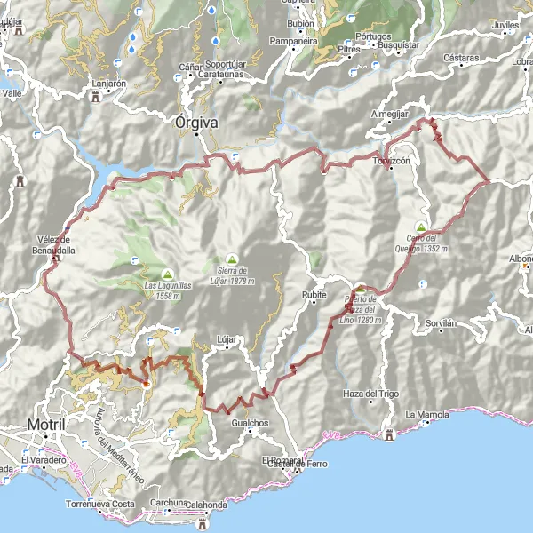 Miniature de la carte de l'inspiration cycliste "Défi en Montagne" dans la Andalucía, Spain. Générée par le planificateur d'itinéraire cycliste Tarmacs.app