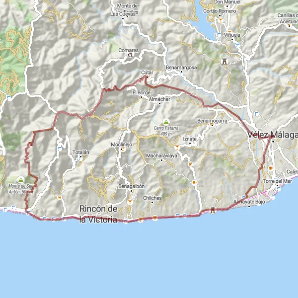 Miniatua del mapa de inspiración ciclista "Ruta hacia Cútar" en Andalucía, Spain. Generado por Tarmacs.app planificador de rutas ciclistas