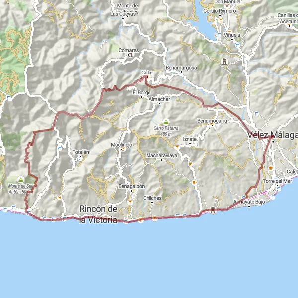 Map miniature of "Gravel Adventure to Cútar" cycling inspiration in Andalucía, Spain. Generated by Tarmacs.app cycling route planner