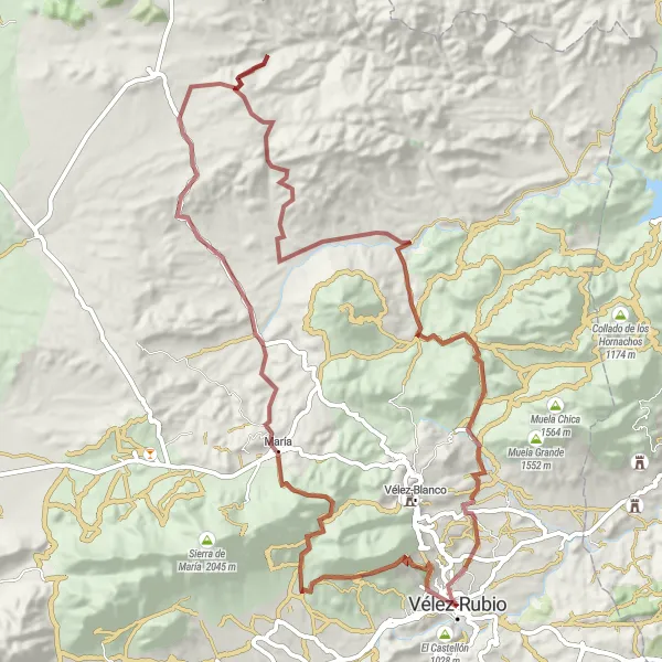 Map miniature of "The Gravel Expedition from Velez-Rubio to María" cycling inspiration in Andalucía, Spain. Generated by Tarmacs.app cycling route planner