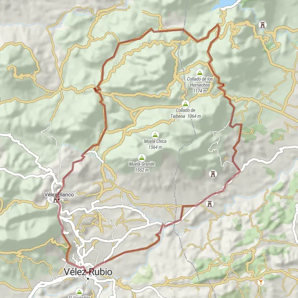 Miniature de la carte de l'inspiration cycliste "Aventure sauvage autour de Vélez Rubio" dans la Andalucía, Spain. Générée par le planificateur d'itinéraire cycliste Tarmacs.app