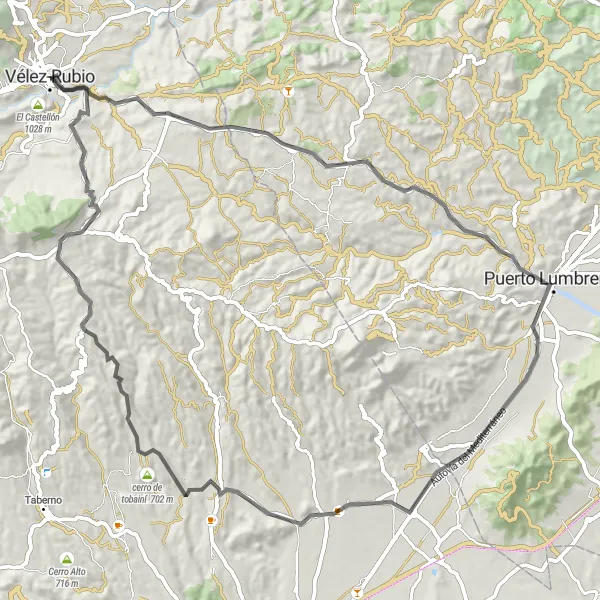 Miniatura mapy "Trasa Puerto Lumbreras - Pico de Las Minas" - trasy rowerowej w Andalucía, Spain. Wygenerowane przez planer tras rowerowych Tarmacs.app