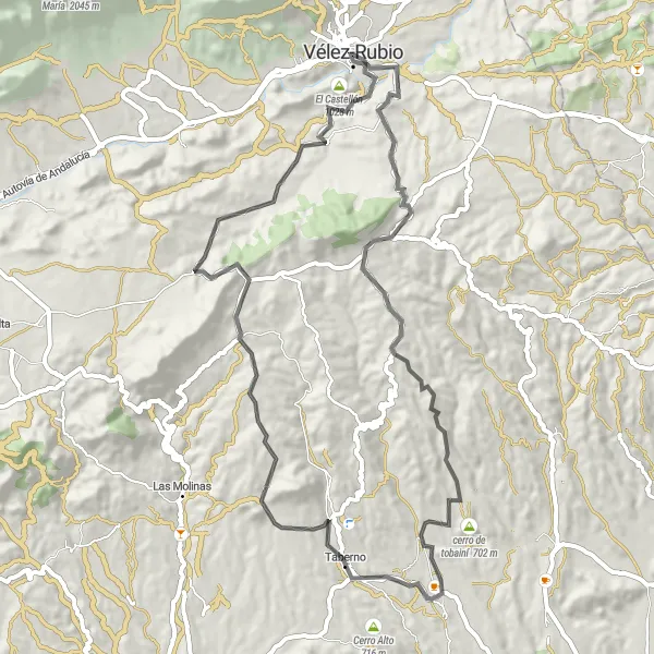 Miniaturní mapa "Road trasa Cerro de Tobainí - El Castellón" inspirace pro cyklisty v oblasti Andalucía, Spain. Vytvořeno pomocí plánovače tras Tarmacs.app