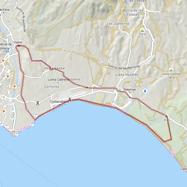 Miniatura mapy "Szybka wycieczka po okolicy Viatora" - trasy rowerowej w Andalucía, Spain. Wygenerowane przez planer tras rowerowych Tarmacs.app