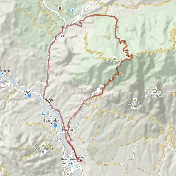 Map miniature of "Gravel Oasis Trail" cycling inspiration in Andalucía, Spain. Generated by Tarmacs.app cycling route planner