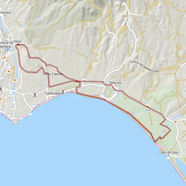 Miniatura mapy "Przez pustynię i wzgórza" - trasy rowerowej w Andalucía, Spain. Wygenerowane przez planer tras rowerowych Tarmacs.app