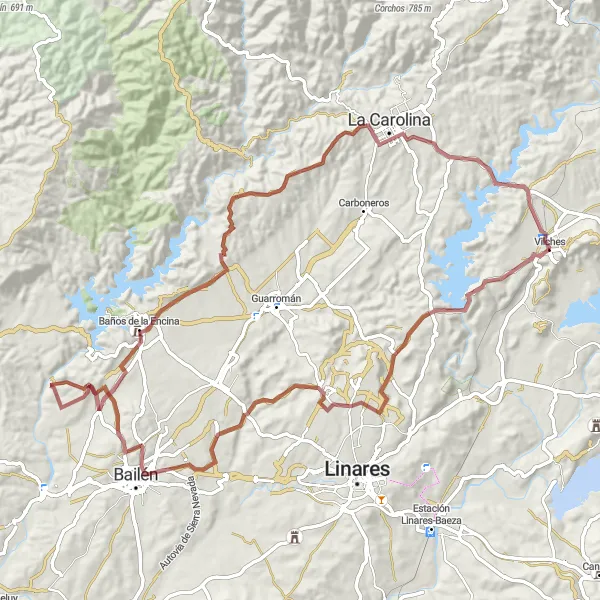 Miniatua del mapa de inspiración ciclista "Ruta de los Castillos y Miradores" en Andalucía, Spain. Generado por Tarmacs.app planificador de rutas ciclistas