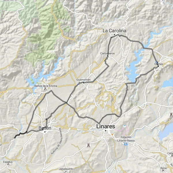 Miniatua del mapa de inspiración ciclista "Ruta de los Tesoros" en Andalucía, Spain. Generado por Tarmacs.app planificador de rutas ciclistas