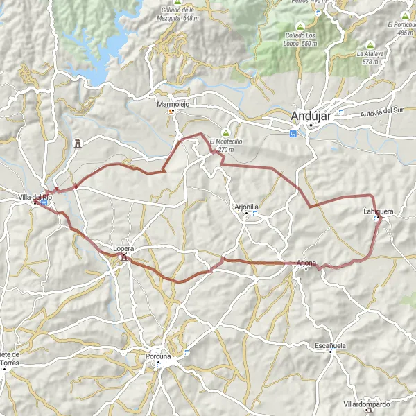 Miniature de la carte de l'inspiration cycliste "Aventure gravel à Lahiguera" dans la Andalucía, Spain. Générée par le planificateur d'itinéraire cycliste Tarmacs.app