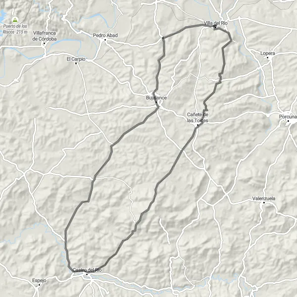 Miniaturní mapa "Cyklistická okružní trasa poblíž Villa del Río" inspirace pro cyklisty v oblasti Andalucía, Spain. Vytvořeno pomocí plánovače tras Tarmacs.app