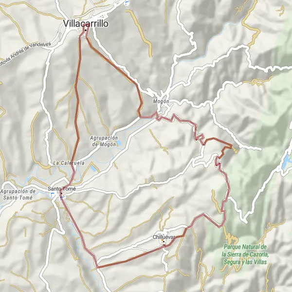 Miniature de la carte de l'inspiration cycliste "Les collines de Chilluévar" dans la Andalucía, Spain. Générée par le planificateur d'itinéraire cycliste Tarmacs.app