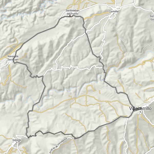 Miniatura mapy "Trasa Villacarrillo - Mirador de los Calerines - Navas de San Juan - Santisteban del Puerto" - trasy rowerowej w Andalucía, Spain. Wygenerowane przez planer tras rowerowych Tarmacs.app