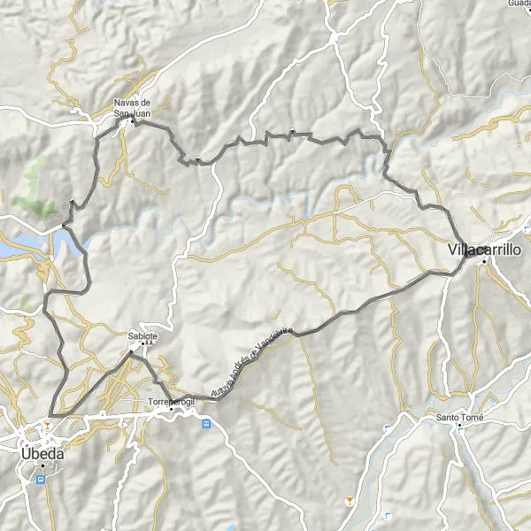 Map miniature of "Villacarrillo to Mirador de los Calerines Road Cycling Route" cycling inspiration in Andalucía, Spain. Generated by Tarmacs.app cycling route planner