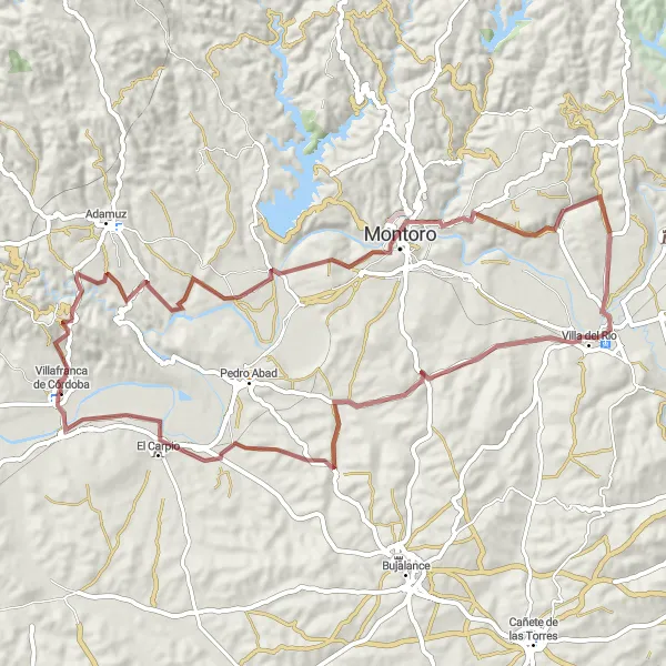 Karten-Miniaturansicht der Radinspiration "Rundtour von Villafranca de Córdoba nach Algallarín und Maruanas" in Andalucía, Spain. Erstellt vom Tarmacs.app-Routenplaner für Radtouren