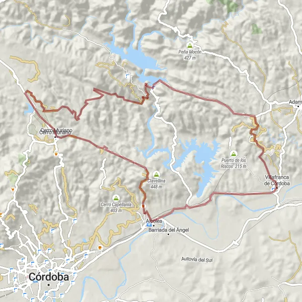 Miniatura della mappa di ispirazione al ciclismo "Giro in mountain bike da Villafranca de Córdoba a Cerro Muriano" nella regione di Andalucía, Spain. Generata da Tarmacs.app, pianificatore di rotte ciclistiche
