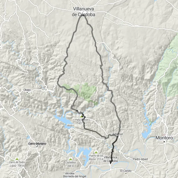 Map miniature of "The Challenging Mesón del Obispo Loop" cycling inspiration in Andalucía, Spain. Generated by Tarmacs.app cycling route planner