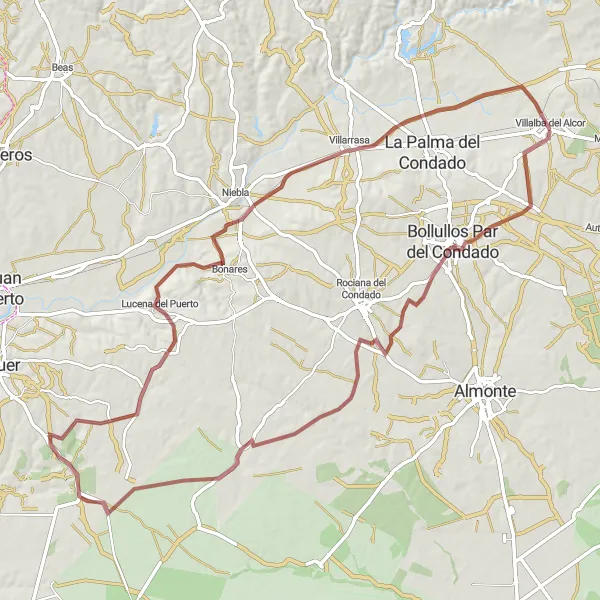 Miniaturní mapa "Gravel Adventure to Bollullos Par del Condado and Villarrasa" inspirace pro cyklisty v oblasti Andalucía, Spain. Vytvořeno pomocí plánovače tras Tarmacs.app