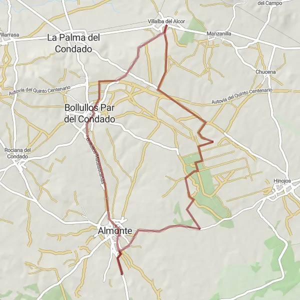 Miniaturní mapa "Gravel Route to Almonte and Bollullos Par del Condado" inspirace pro cyklisty v oblasti Andalucía, Spain. Vytvořeno pomocí plánovače tras Tarmacs.app