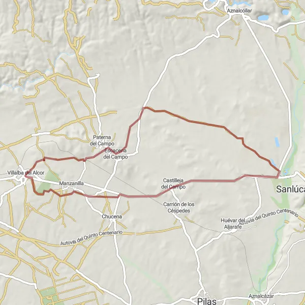 Miniatura mapy "Wyprawa po szutrowych drogach do Villalba del Alcor" - trasy rowerowej w Andalucía, Spain. Wygenerowane przez planer tras rowerowych Tarmacs.app