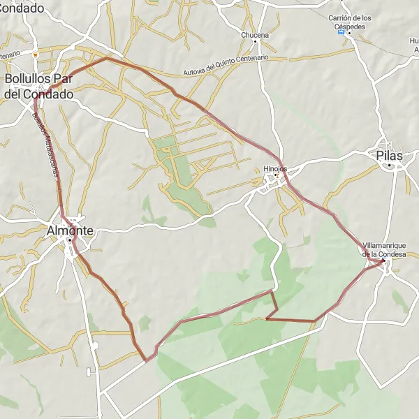 Miniaturní mapa "Scenic Gravel Route to Bollullos Par del Condado" inspirace pro cyklisty v oblasti Andalucía, Spain. Vytvořeno pomocí plánovače tras Tarmacs.app