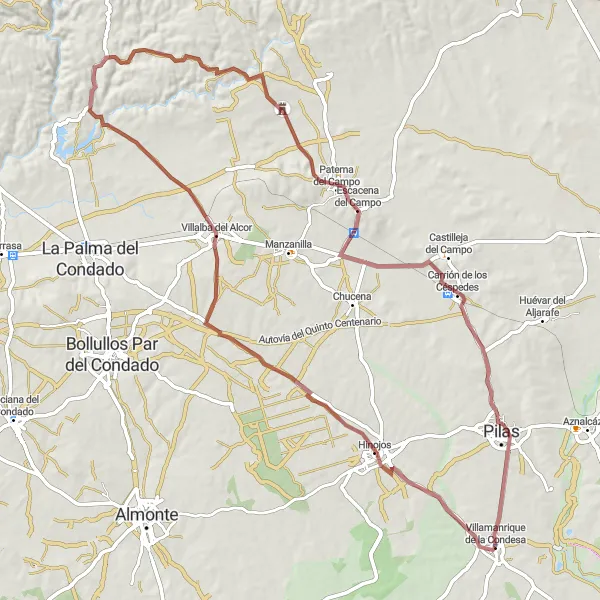 Map miniature of "Escacena del Campo Escape" cycling inspiration in Andalucía, Spain. Generated by Tarmacs.app cycling route planner