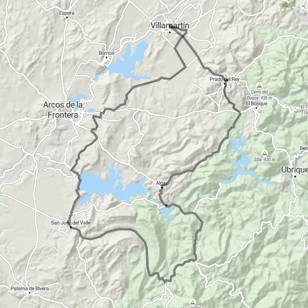 Miniatuurkaart van de fietsinspiratie "Wegenroute naar Prado del Rey" in Andalucía, Spain. Gemaakt door de Tarmacs.app fietsrouteplanner