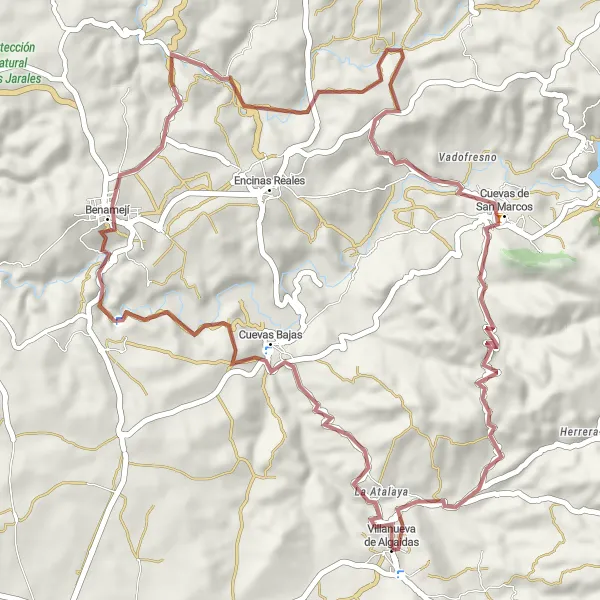 Map miniature of "The Gravel Adventure" cycling inspiration in Andalucía, Spain. Generated by Tarmacs.app cycling route planner