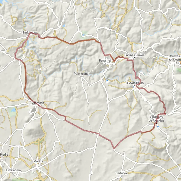 Miniature de la carte de l'inspiration cycliste "Les Chemins d'Andalousie" dans la Andalucía, Spain. Générée par le planificateur d'itinéraire cycliste Tarmacs.app