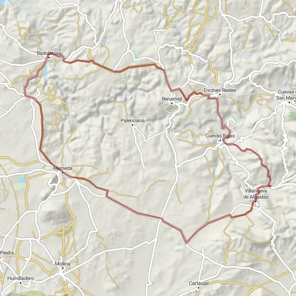 Map miniature of "Gravel Adventure in Andalucía's Countryside" cycling inspiration in Andalucía, Spain. Generated by Tarmacs.app cycling route planner