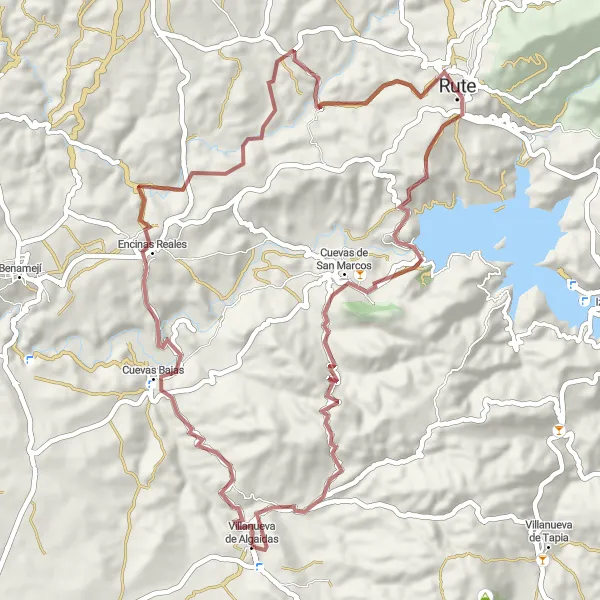 Map miniature of "Scenic Gravel Route Through Andalucía" cycling inspiration in Andalucía, Spain. Generated by Tarmacs.app cycling route planner