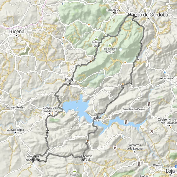 Miniaturní mapa "Cykloturistická trasa kolem Villanueva de Algaidas" inspirace pro cyklisty v oblasti Andalucía, Spain. Vytvořeno pomocí plánovače tras Tarmacs.app