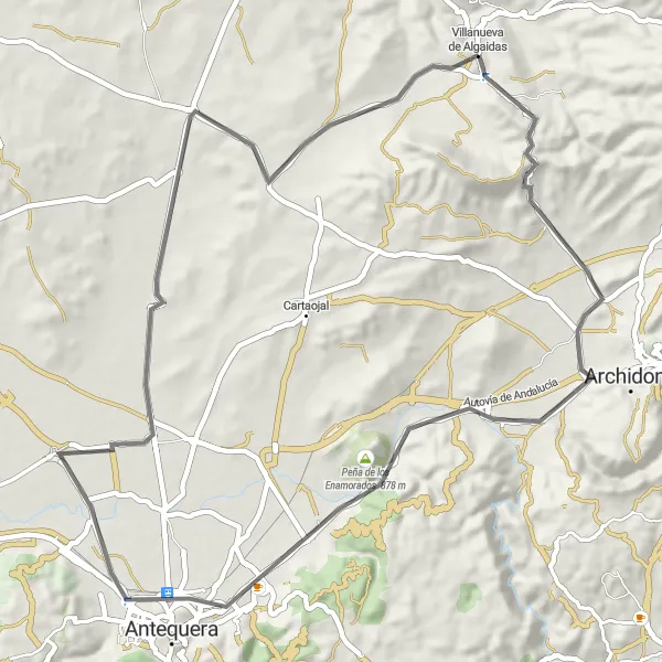 Map miniature of "Discovering Andalucía's Natural Beauty" cycling inspiration in Andalucía, Spain. Generated by Tarmacs.app cycling route planner