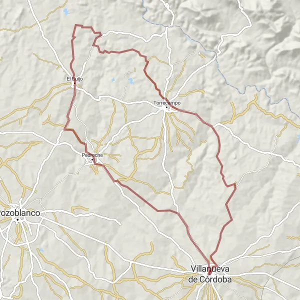 Miniatuurkaart van de fietsinspiratie "Ontspannen grindroute door authentieke dorpen" in Andalucía, Spain. Gemaakt door de Tarmacs.app fietsrouteplanner