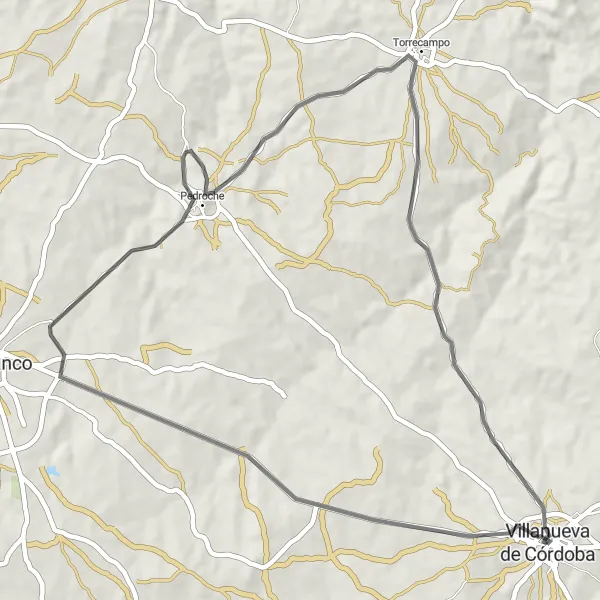 Miniatuurkaart van de fietsinspiratie "Pittoreske fietsroute van Villanueva de Córdoba naar Torrecampo" in Andalucía, Spain. Gemaakt door de Tarmacs.app fietsrouteplanner