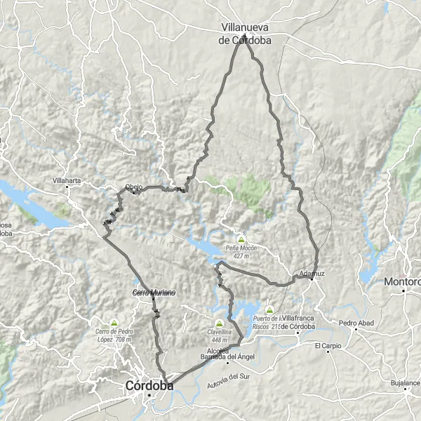 Miniatua del mapa de inspiración ciclista "Ruta de las Montañas de Córdoba" en Andalucía, Spain. Generado por Tarmacs.app planificador de rutas ciclistas