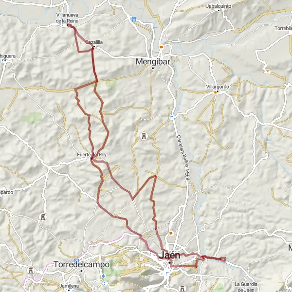 Miniatura mapy "Wędrówka przez Cerro de las Canteras i Puente Jontoya" - trasy rowerowej w Andalucía, Spain. Wygenerowane przez planer tras rowerowych Tarmacs.app